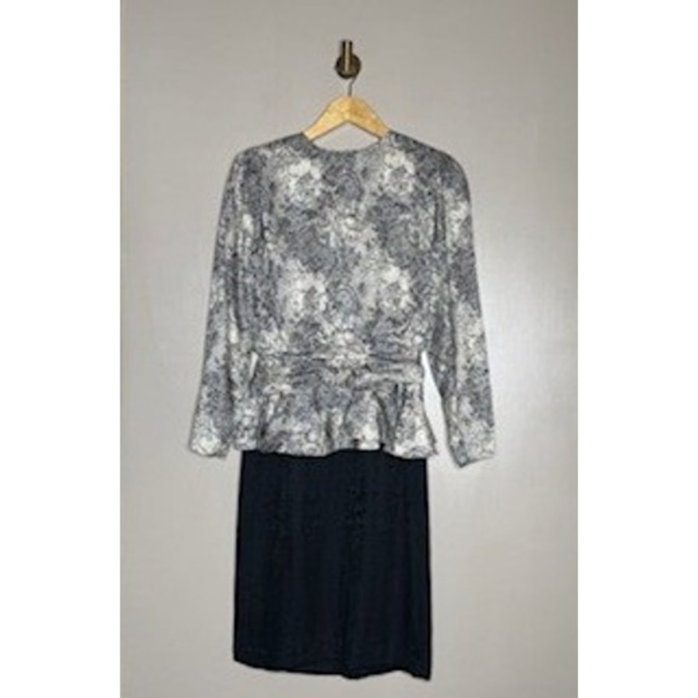 Silk Studio for Petites Vintage Silk Lace Peplum Dress Black White Floral 4P